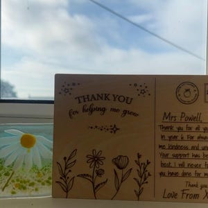 Cartão postal de madeira personalizado – presente para professor – lembrança de agradecimento de fim de período – cartão gravado a laser