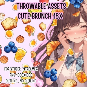 Throwable Assets Cute Brunch 15x ,2D Digital Assets,Stream Decoration,Cute Throwable,VTuber Assets, Playful VTuber Assets,streamer assets