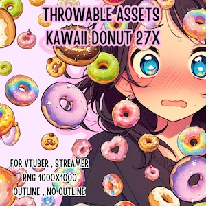 Throwable Assets Kawaii Donut 27x,2D Digital Assets,Stream Decoration,Cute Throwable,VTuber Assets, Playful VTuber Assets,Streamer,Kawaii