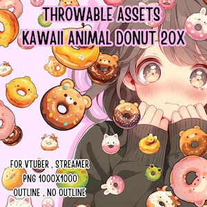 Throwable Assets Kawaii Animal Donut 20x,2D Digital Assets,Stream Decoration,Cute Throwable,VTuber Assets, Playful VTuber Assets,Streamer
