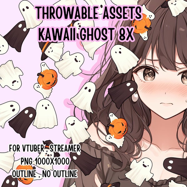 Throwable Assets Kawaii Ghost 8x ,2D Digital Assets,Stream Decoration,Cute Throwable,VTuber Assets, Cute Halloween Assets,streamer assets