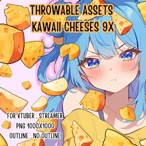 Throwable Assets Kawaii Cheeses 9x ,2D Digital Assets,Stream Decoration,Cute Throwable,VTuber Assets, Assets,streamer assets,T.I.T.S Assets
