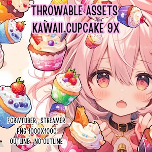 Throwable Assets Kawaii Cupcake 9x ,2D Digital Assets,Stream Decoration,Cute Throwable,VTuber Assets, Playful VTuber Assets,streamer assets
