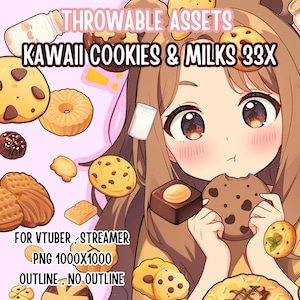 Throwable Assets Kawaii Cookies & Milks 33x,2D Digital Assets,Stream Decoration,Cute Throwable,VTuber Assets,Christmas Throw VTuber,Cookies
