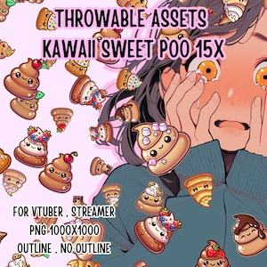 Throwable Assets Kawaii Sweet Poo 15x ,2D Digital Assets,Stream Decoration,Cute Throwable,VTuber Assets,Playful VTuber Assets,Streamer Asset