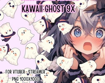 Throwable Assets Kawaii Ghost 9x ,2D Digital Assets,Stream Decoration,Cute Throwable,VTuber Assets, Cute Halloween Assets,streamer assets