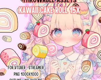Throwable Assets Kawaii Cake Roll 15x,2D Digital Assets,Stream Decoration,Cute Throwable,VTuber Assets,Playful VTuber Assets,CakeRoll Assets