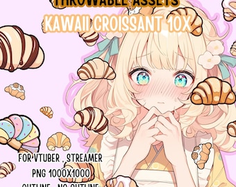 Throwable Assets Kawaii Croissant 10x,2D Digital Assets,Stream Decoration,Cute Throwable,VTuber Assets,Playful VTuber Assets,Dessert Assets