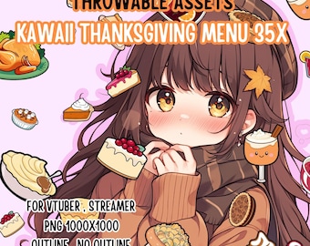 Throwable Assets Kawaii Thanksgiving Menu 35x,2D Digital Assets,Stream Decoration,Cute Throwable,VTuber Assets,Pastel Stream Assets,Holidays