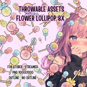 Throwable Assets Flower Lollipop 8x ,2D Digital Assets,Stream Decoration,Cute Throwable,VTuber Assets, Playful VTuber Assets,streamer assets
