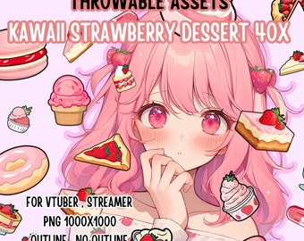 Throwable Assets Kawaii Strawberry Dessert 40x,2D Digital Assets,Stream Decoration,Cute Throwable,VTuber Asset,Sweet Assets,Strawberry Lover