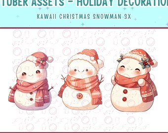 Vtuber Assets,3x Kawaii Christmas Snowman,Digital Assets,Stream Decoration,Twitch,Cute 2D,Vtuber Decoration,Holidays Assets,Vtuber Companion