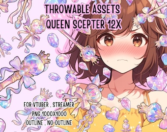 Throwable Assets Queen SET 29x,Scepter 12x Crystal 17x ,2D Digital Assets,Stream,Cute Throwable,VTuber Assets, VTuber Assets,streamer assets