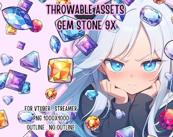 Throwable Assets Gem Stone 9x,2D Digital Assets,Stream Decoration,Cute Throwable,VTuber Assets, Playful VTuber Assets,Streamer Assets