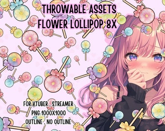 Throwable Assets Flower Lollipop 8x ,2D Digital Assets,Stream Decoration,Cute Throwable,VTuber Assets, Playful VTuber Assets,streamer assets