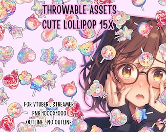 Throwable Assets Cute Lollipop 15x ,2D Digital Assets,Stream Decoration,Cute Throwable,VTuber Assets, Playful VTuber Assets,streamer assets