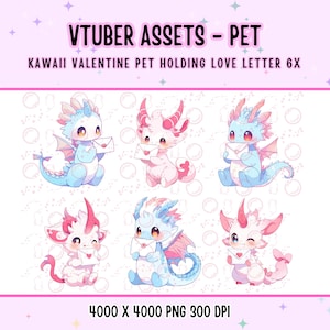 Recursos de Vtuber, mascota de Vtuber, 6 mascotas kawaii con carta de amor de San Valentín para Vtuber, lindas, rosas, anime, recursos digitales, decoración para stream