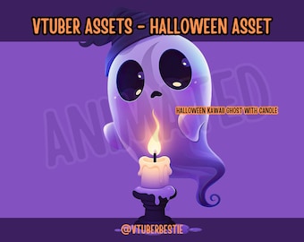 Vtuber Assets, Halloween Kawaii Ghost With Candle Animated,2D Digital Assets,Stream Decoration,Animated Assets,Cute Halloween Assets,Spooky