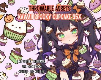 Throwable Assets Kawaii Spooky Cupcake 35x ,2D Digital Assets,Stream Decoration,Cute Throwable,VTuber Assets, Cute Halloween Assets,Spooky