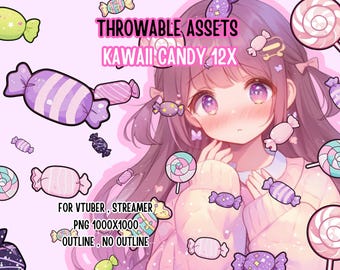 Throwable Assets Kawaii Candy 12x ,2D Digital Assets,Stream Decoration,Streamer Asset,T.I.T.S,Twitch Redeem,Cute Assets,Sweet Themed VTuber