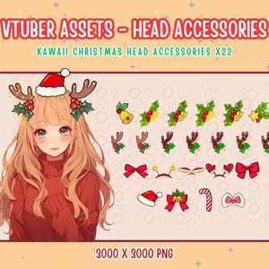 Vtuber Assets,Kawaii Christmas Head Accessories x22,2D Digital Assets,Stream Decoration,Xmas,Christmas Hat,Holiday Hat,New Year,Santa Hats