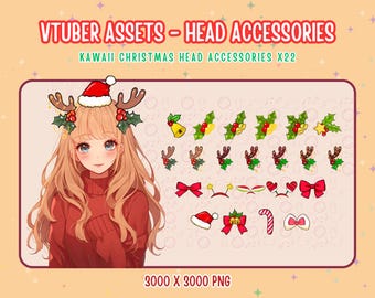 Vtuber Assets,Kawaii Christmas Head Accessories x22,2D Digital Assets,Stream Decoration,Xmas,Christmas Hat,Holiday Hat,New Year,Santa Hats