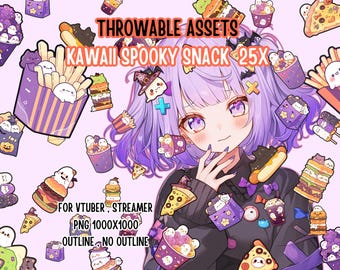 Throwable Assets Kawaii Spooky Snack 25x ,2D Digital Assets,Stream Decoration,Cute Throwable,VTuber Assets, Cute Halloween Assets,Junk Food