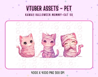 Vtuber Assets,Vtuber Pet ,3x Kawaii Halloween Mummy-Cat for Vtuber , Cute, Pink ,Anime,Digital Assets ,Stream Decoration,Twitch,Cute Pet