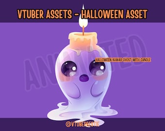Vtuber Assets,Halloween Kawaii Ghost With Candle Animated,2D Digital Assets,Stream Decoration,Animated Assets,Cute Halloween Assets,Spooky