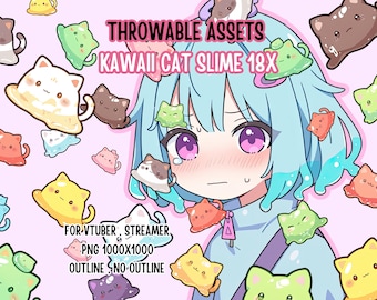 Throwable Assets Kawaii Cat Slime 18x ,2D Digital Assets,Stream Decoration,Cute Throwable,VTuber Assets,Slime,Cat Lover Assets,Jelly Cat