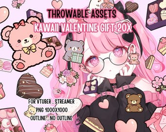 投げられるアセット かわいいバレンタインギフト 20個、2Dデジタルアセット、ストリームデコレーション、VTuber、ストリーマーアセット、T.I.T.S、ラブキャンディー、スイートVtuber、ピンク