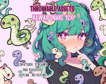 Throwable Assets Kawaii Snake 12x ,2D Digital,Stream Decoration,Streamer Asset,T.I.T.S,Twitch Redeem,Cute Assets,Animal PNG,Creature,Reptile