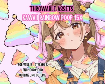 Throwable Assets Kawaii Rainbow Poop 15x ,2D Digital Assets,Stream Decoration,Cute Throwable,T.I.T.S Redeem,Funny Meme,Colorful Clipart