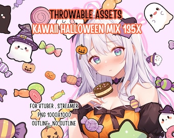 Throwable Assets Kawaii Halloween Mix 135x ,2D Digital Assets,Stream Decoration,Cute Throwable,VTuber Assets, Cute Halloween Assets,Spooky