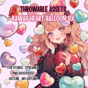 Throwable Assets Kawaii Valentine Heart Balloon 9x ,2D Digital Assets,Stream Decoration,Cute Throwable,VTuber Asset,Streamer Asset,T.I.T.S