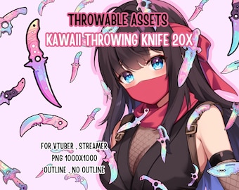 Throwable Assets Kawaii Throwing Knife 20x ,2D Digital Assets,Stream Decoration,Rainbow Sparkle,Twitch Redeems,T.I.T.S,Weapon PNG,Karambit