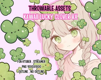 Throwable Assets Kawaii Lucky Clover 8x ,2D Digital Assets,Stream Decoration,Streamer Asset,T.I.T.S,Twitch Redeem,Cute Assets,Clover Leaf