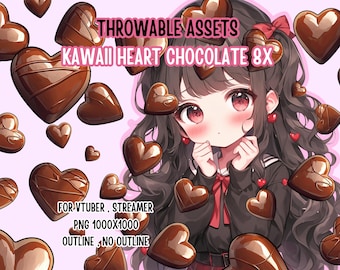 投げられるアセット かわいいバレンタインハートチョコレート 8個、2Dデジタルアセット、ストリームデコレーション、かわいい投げられるアセット、VTuberアセット、ストリーマーアセット、T.I.T.S