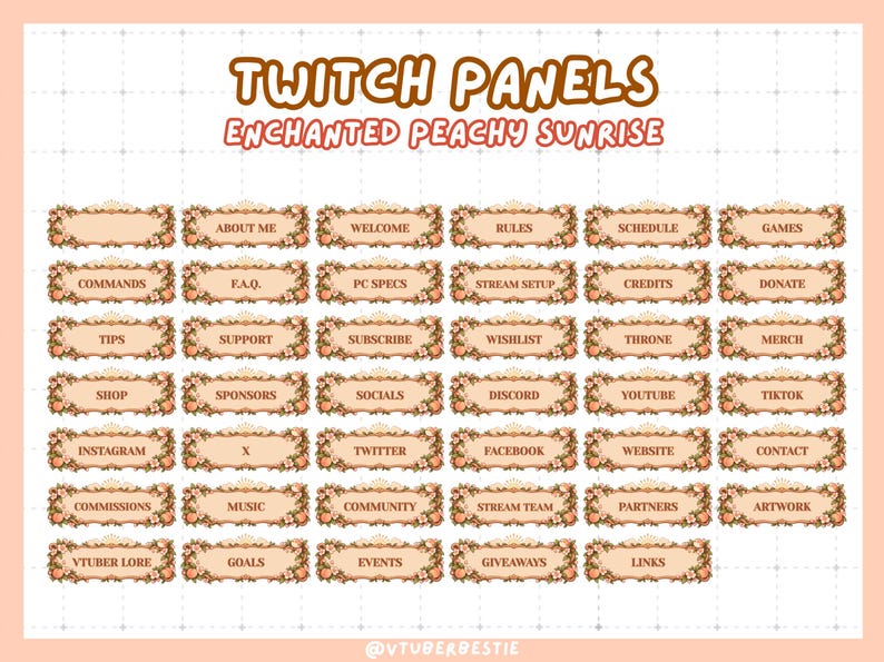 Streamer Setup Drawing Enchanted Peachy Sunrise Twitch Panels, Cottage Garden Theme, Peach ...