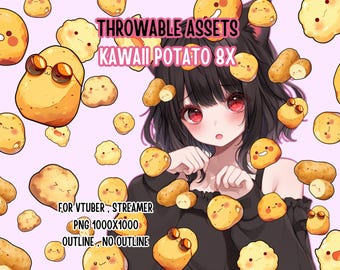 Throwable Assets Kawaii Potato 8x ,2D Digital Assets,Stream Decoration,Cute Throwable,VTuber Assets,Assets,streamer assets,T.I.T.S Assets