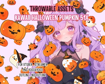 Throwable Assets Kawaii Halloween Pumpkin 51x ,2D Digital Assets,Stream Decoration,Cute Throwable,VTuber Assets,Cute Halloween Assets,Spooky