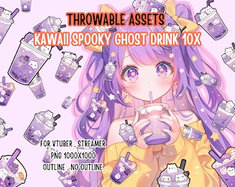 Throwable Assets Kawaii Spooky Ghost Drink 10x ,2D Digital Assets,Stream Decoration,Cute Throwable,VTuber Assets,Cute Halloween Assets,Boba