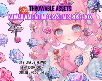 Throwable Assets Kawaii Valentine Crystals Rose 30x ,2D Digital Assets,Stream Decoration,Cute Throwable,VTuber Asset,Streamer Asset,T.I.T.S