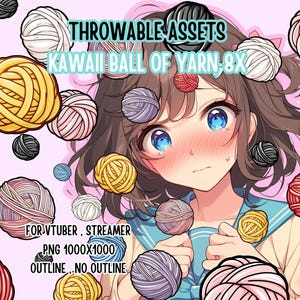 Throwable Asses Kawaii Garnknäuel 8x, 2D-Digital-Assets, Stream-Dekoration, niedlich werfend, VTuber-Assets, Streamer-Asset, T.I.T.S.-System, Garn