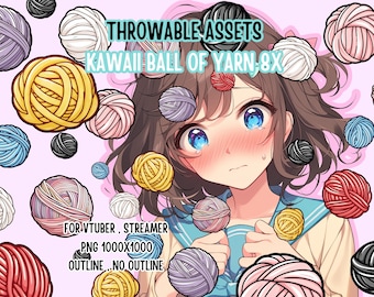Throwable Assets Kawaii Ball Of Yarn 8x ,2D Digital Assets,Stream Decoration,Cute Throwable,VTuber Assets,Streamer Asset,T.I.T.S System,Yarn