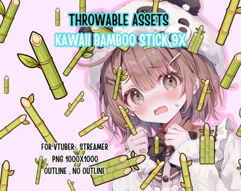 Throwable Assets Kawaii Bamboo Stick 9x ,2D Digital Assets,Stream Decoration,Panda Vtuber,Animal Vtuber,Twitch Redeem,T.I.T.S