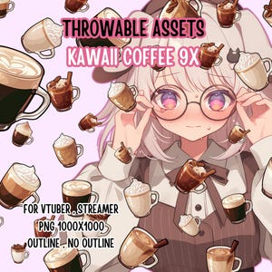 Throwable Assets Kawaii Coffee 9x ,2D Digital Assets,Stream Decoration,Cute Throwable,VTuber Assets,Drink Assets,Coffee Lover,Barista Vtuber
