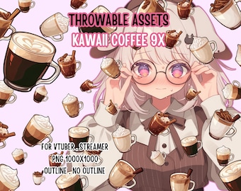 Throwable Assets Kawaii Coffee 9x ,2D Digital Assets,Stream Decoration,Cute Throwable,Drink Asset,Coffee Lover,Barista Vtuber,Hydrate Redeem