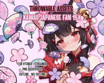 Throwable Assets Kawaii Fan 15x,2D Digital Assets,Stream Decoration,Cute,VTuber,Playful,Funny,Inside Joke,Onlyfans,Hand Fan,Sakura Themed