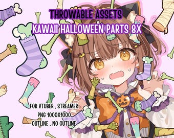 Throwable Assets Kawaii Halloween Parts 8x ,2D Digital Assets,Stream Decoration,VTuber Props,Spooky Redeem,T.I.T.S,Creepy Cute,Funny,Zombie